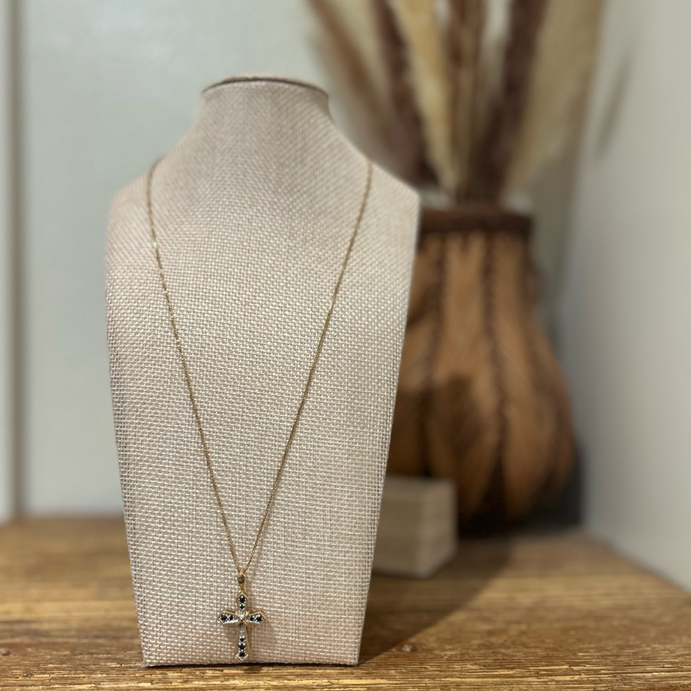 925 Sterling Silver Gold Plated Blue Sapphire Cross Pendant Necklace